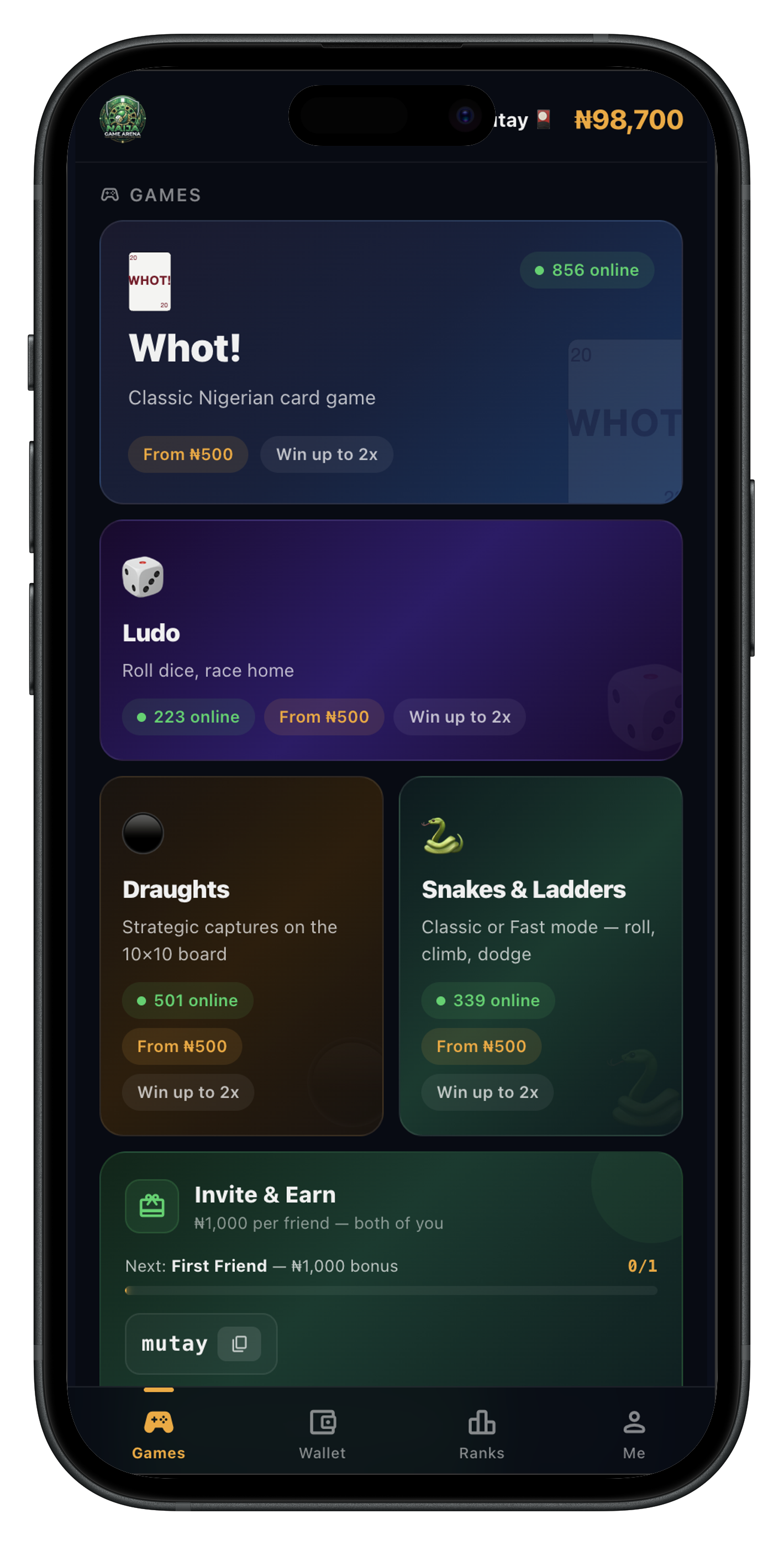 Naija Game Arena — Game Lobby